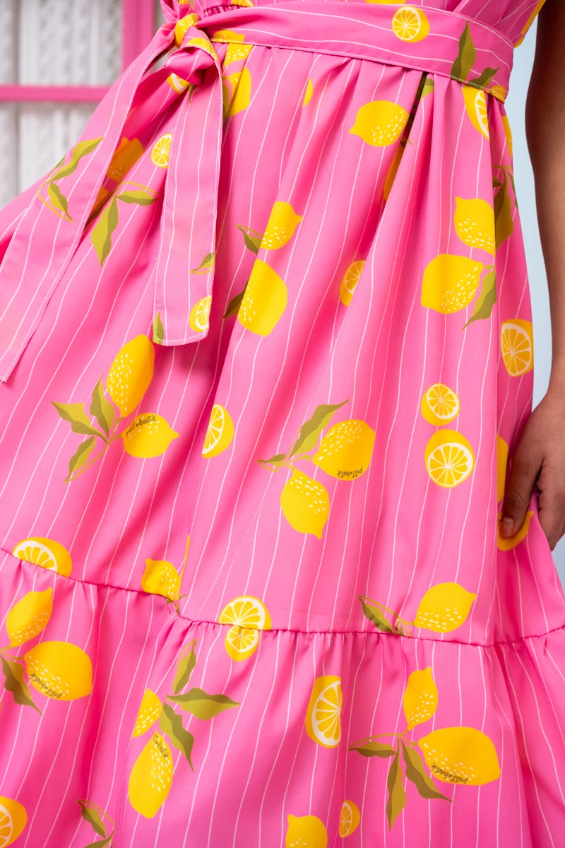 Athena Dress Pink Lemons Stripes Φόρεμα με Ζώνη & Τσέπες Petit Boutik - Image 7