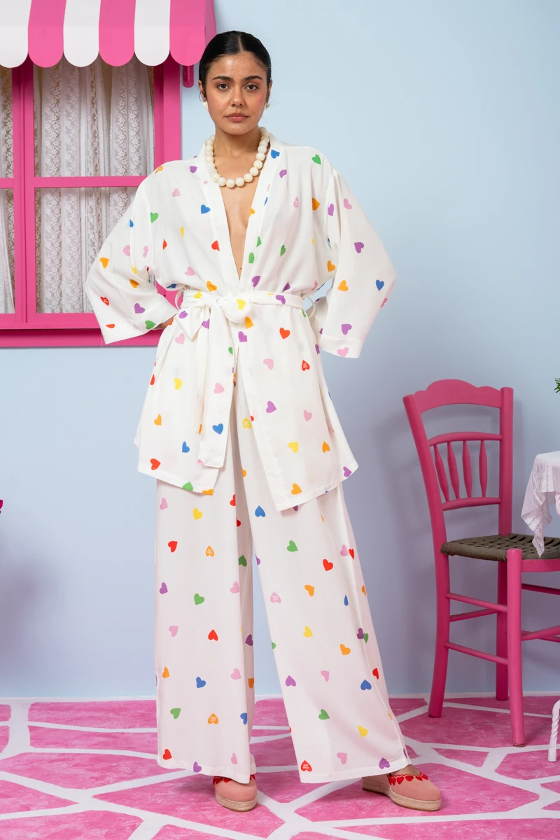 Loucia Kimono Vis Cream Hearts Rainbow Color Κιμονό με Ζώνη Petit Boutik - Image 4